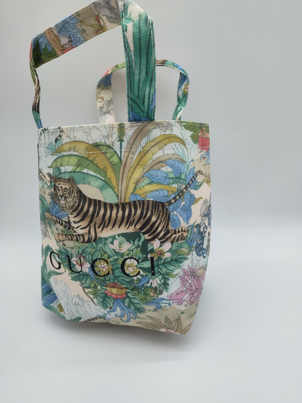 GUCCI Beauty Tiger Floral Canvas Mini Tote Bag Embroidered Logo Cotton NIP - Picture 2 of 8
